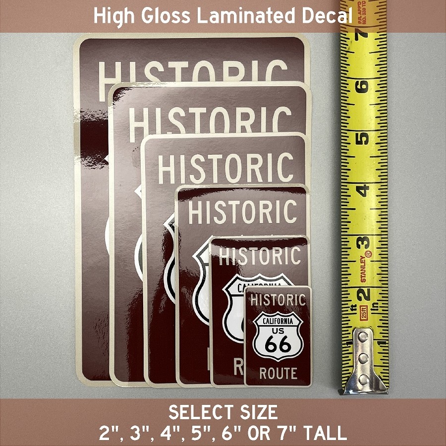 Historic Route 66 High Gloss Laminated Stickers / Decals Choose Size 2-7"