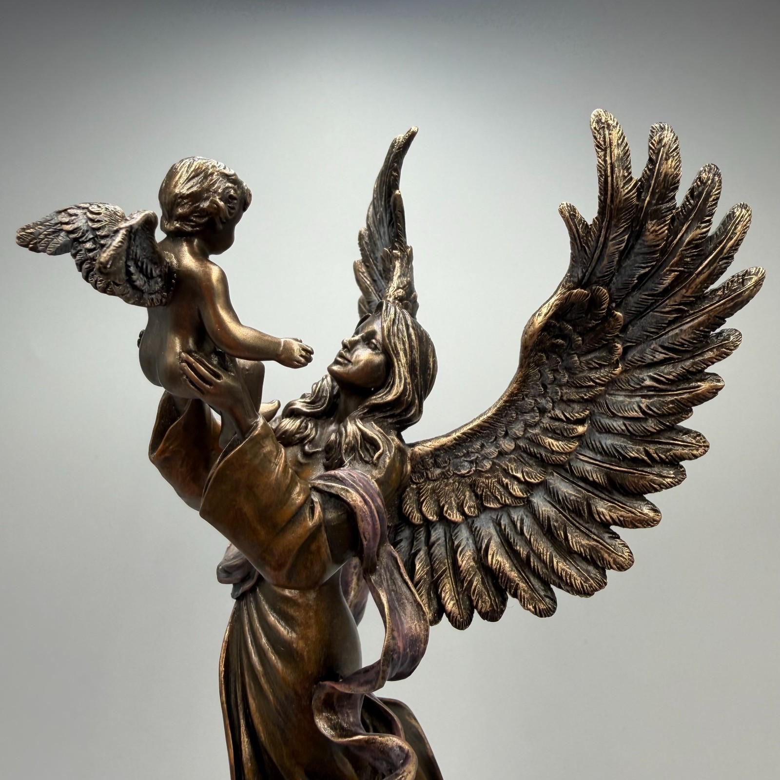 Maat Goddess Figurine Bronze Finish Egyptian Statue Winged Decor 21 cm