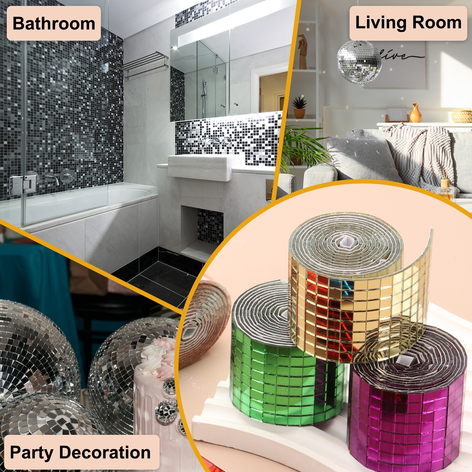 5x5mm Self Adhesive Mirrors Mosaic Tiles, 3200 Pcs Mosaic Sticker, Rose Gold