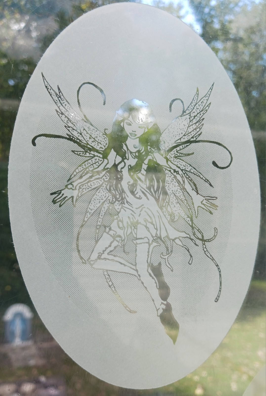 Fairy 15 X 23" OVAL Etched Glass Look Cling Removable & Reusable 88