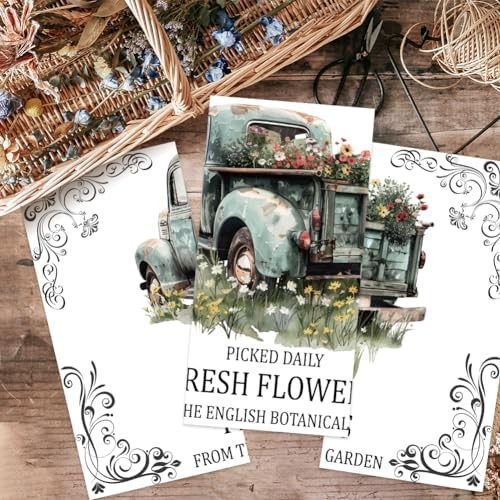 OLYCRAFT 3pcs/Set Vintage Truck Flowers Rub on Transfer Stickers 11.8×5.9 Inch S