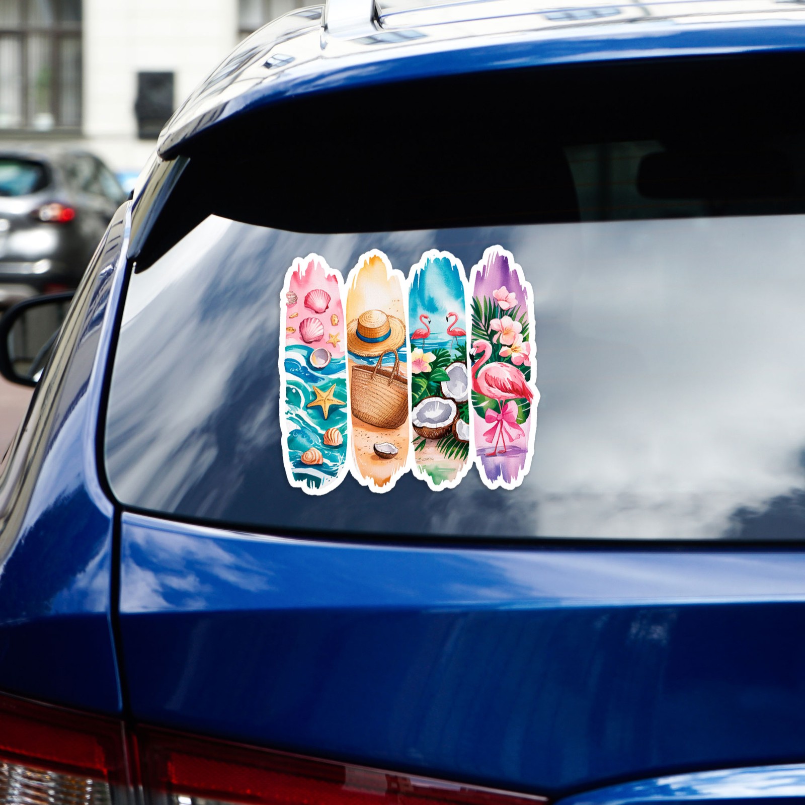 Brushstroke Beach Flamingos – Vinyl Decal Sticker – Car Window Laptop – #222
