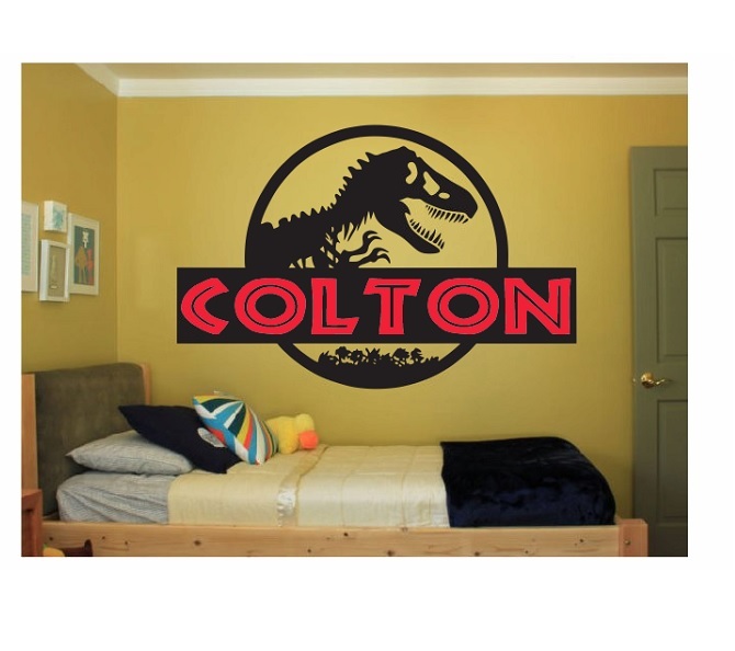 CUSTOM NAME Jurassic World Decal kids bedroom wall sticker jurassic park art big