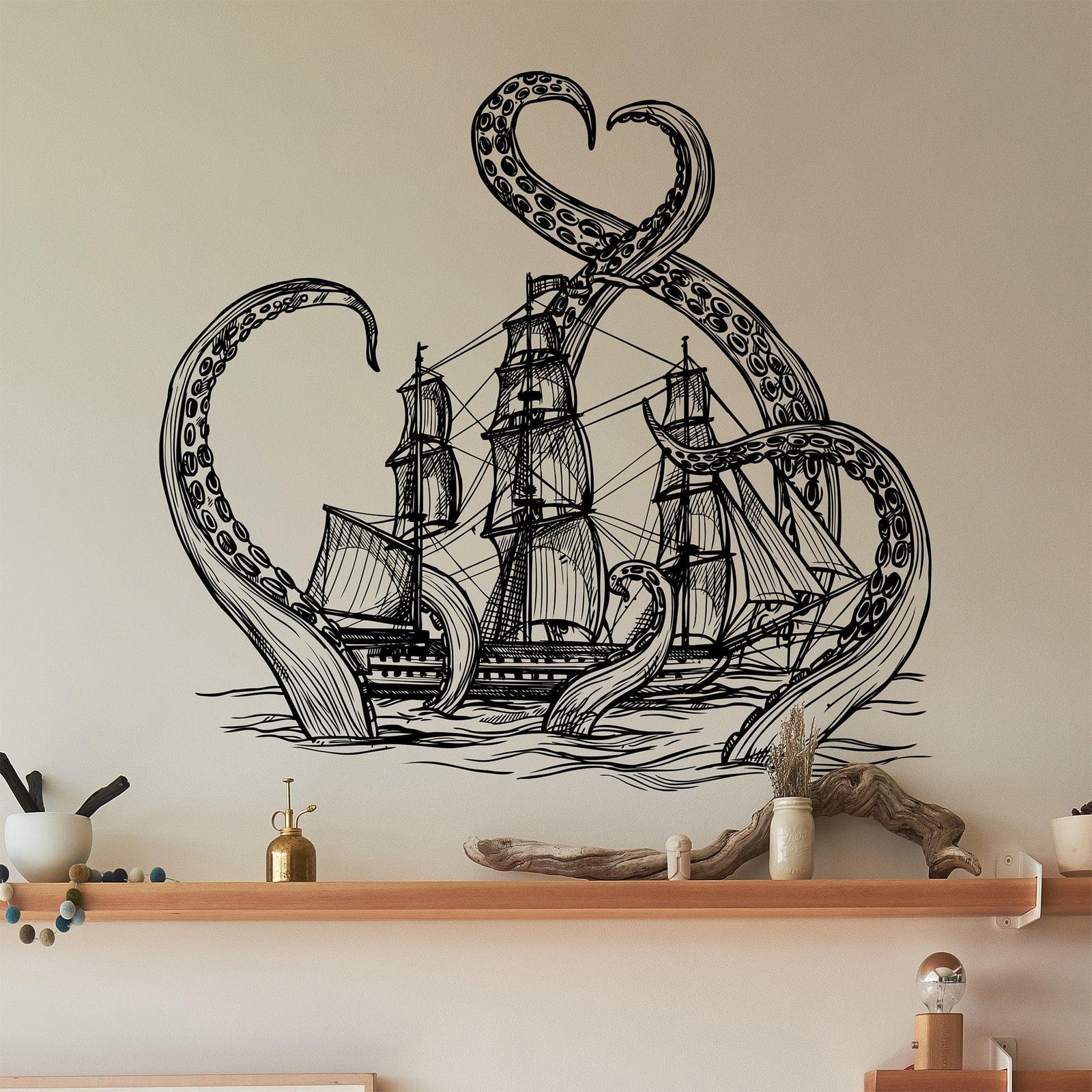 Beach Nautical Theme Fantasy Kid's Room Decor. Kraken Octopus Wall Decal Sticker