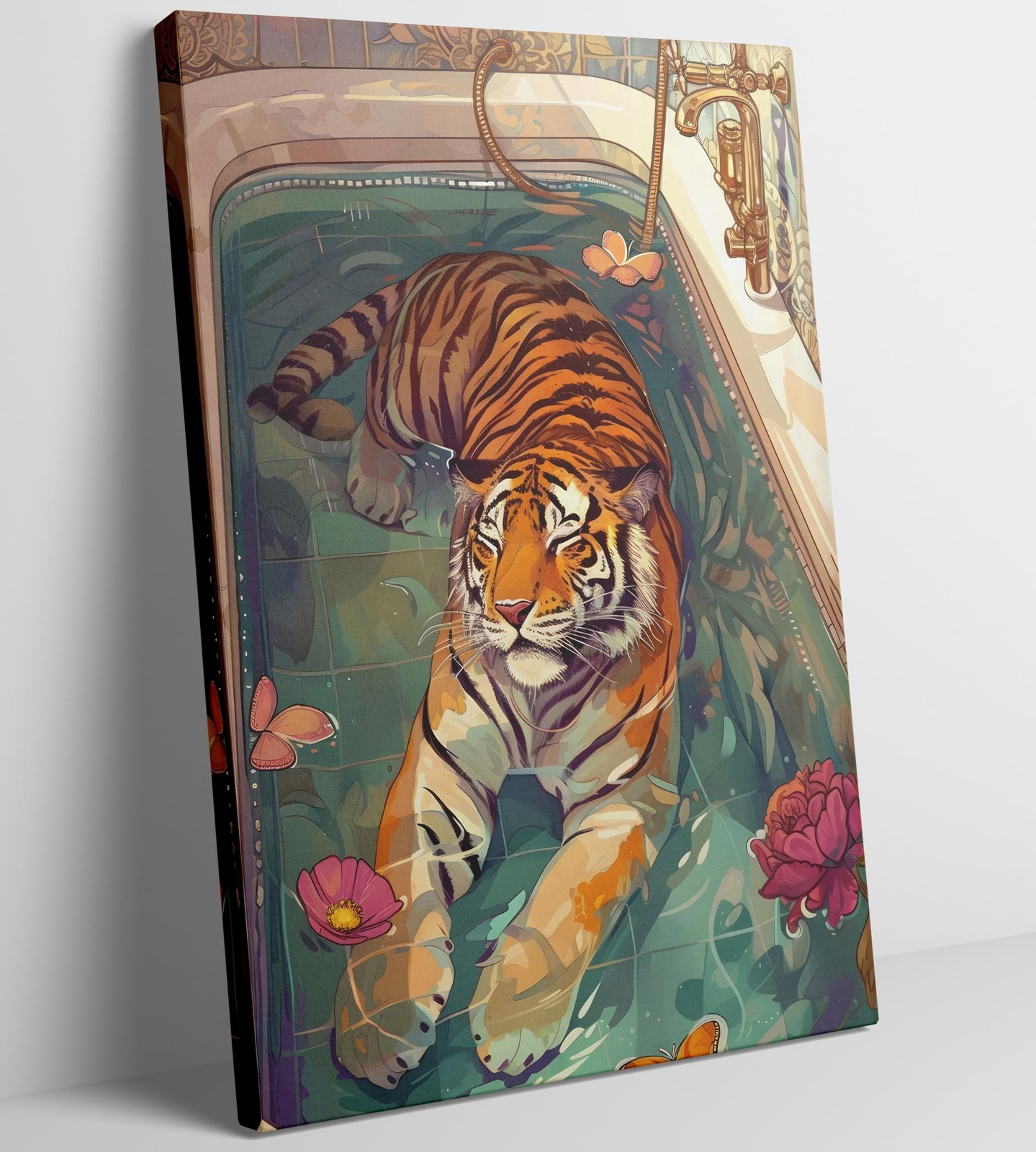Tiger in Bathtub Canvas Wall Art Funny Bathroom Animal Painting Picture Wall …