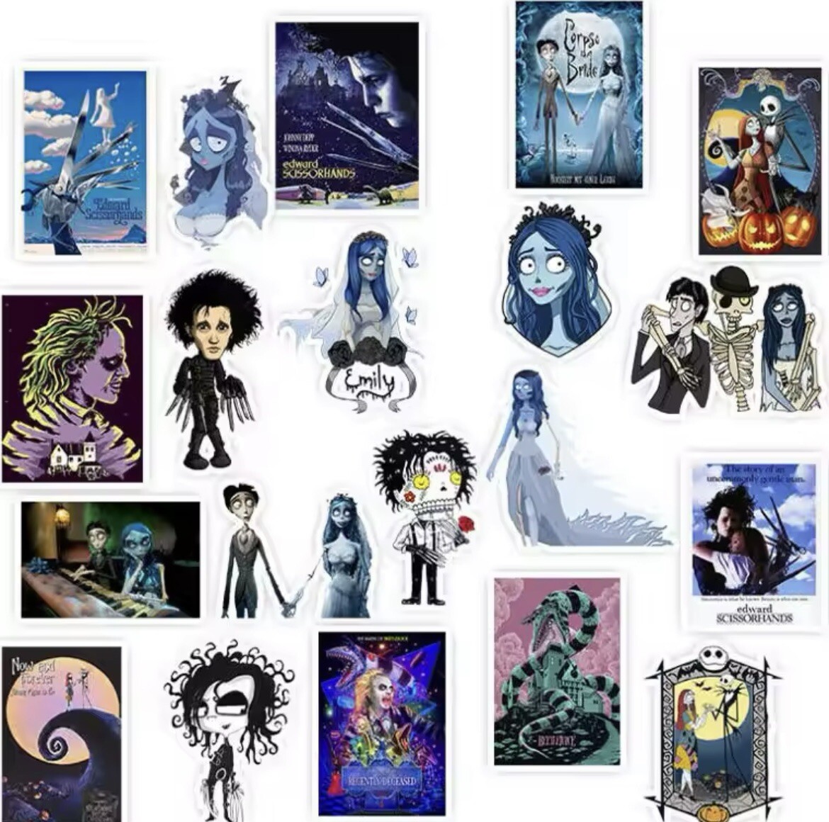 Tim Burton Stickers 50pk Beetlejuice Corpse Bride Mixed Spooky Character Sticker