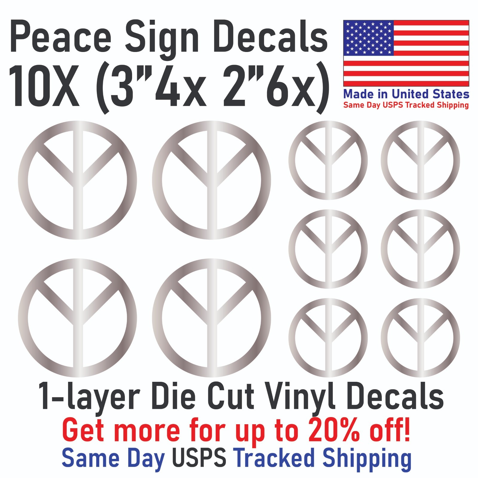 2" – 24" Peace Sign Die Cut Vinyl Decal Sticker – Made in USA Same Day Shipping