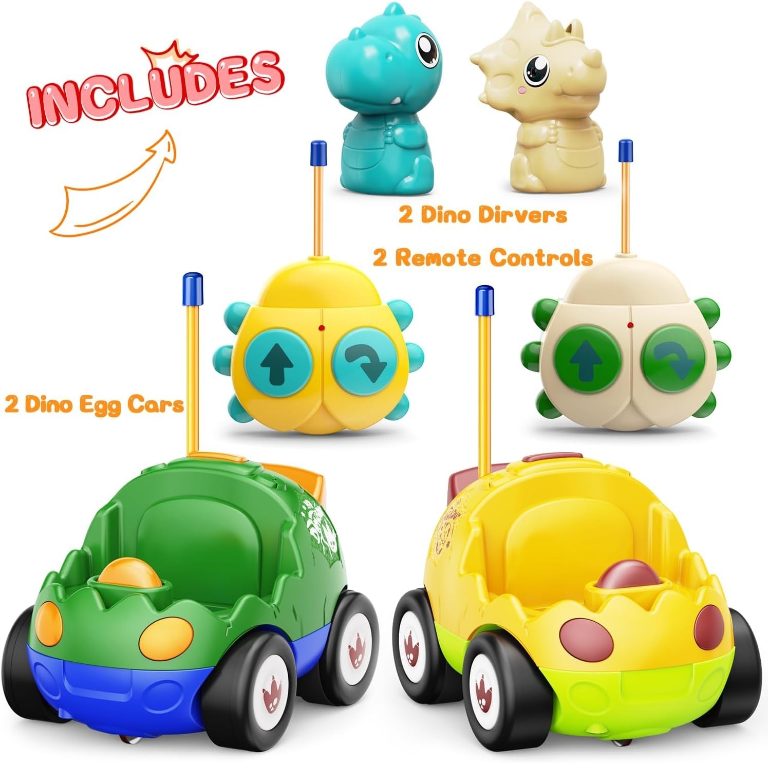 2 Pack Dinosaur Toys for Toddlers 2 3 4 5 6 Years Old – Remote Control Cars RC C