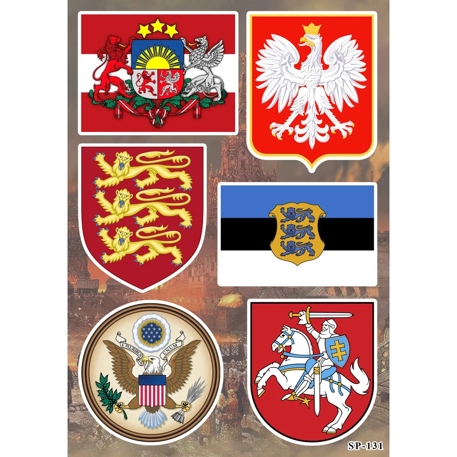 Allies Coat of Arms Sticker Pack USA Latvia Poland England Estonia Lithuania