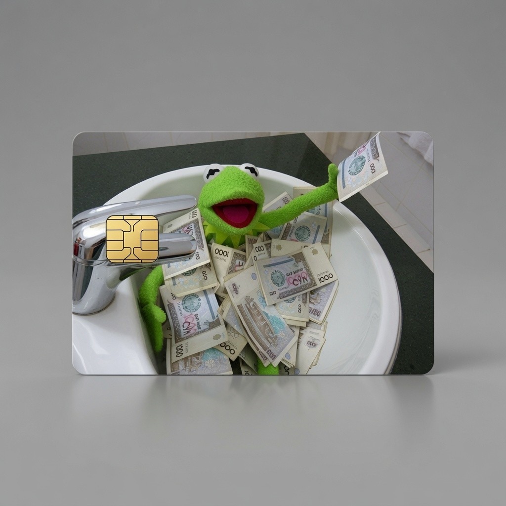Green Frog Money Bath Funny Money Meme Debit Card Credit Card Skin