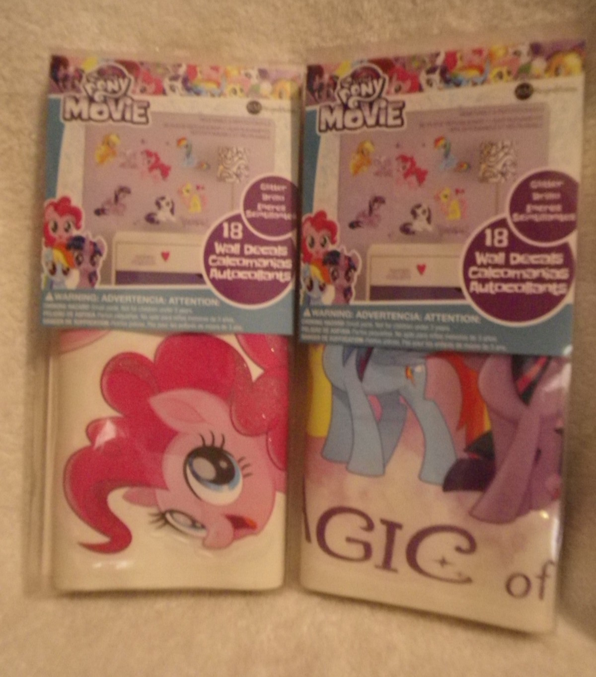 2 sets of used My Little Pony The Movie Wall Decals 18 ea 2017 arts crafts READ