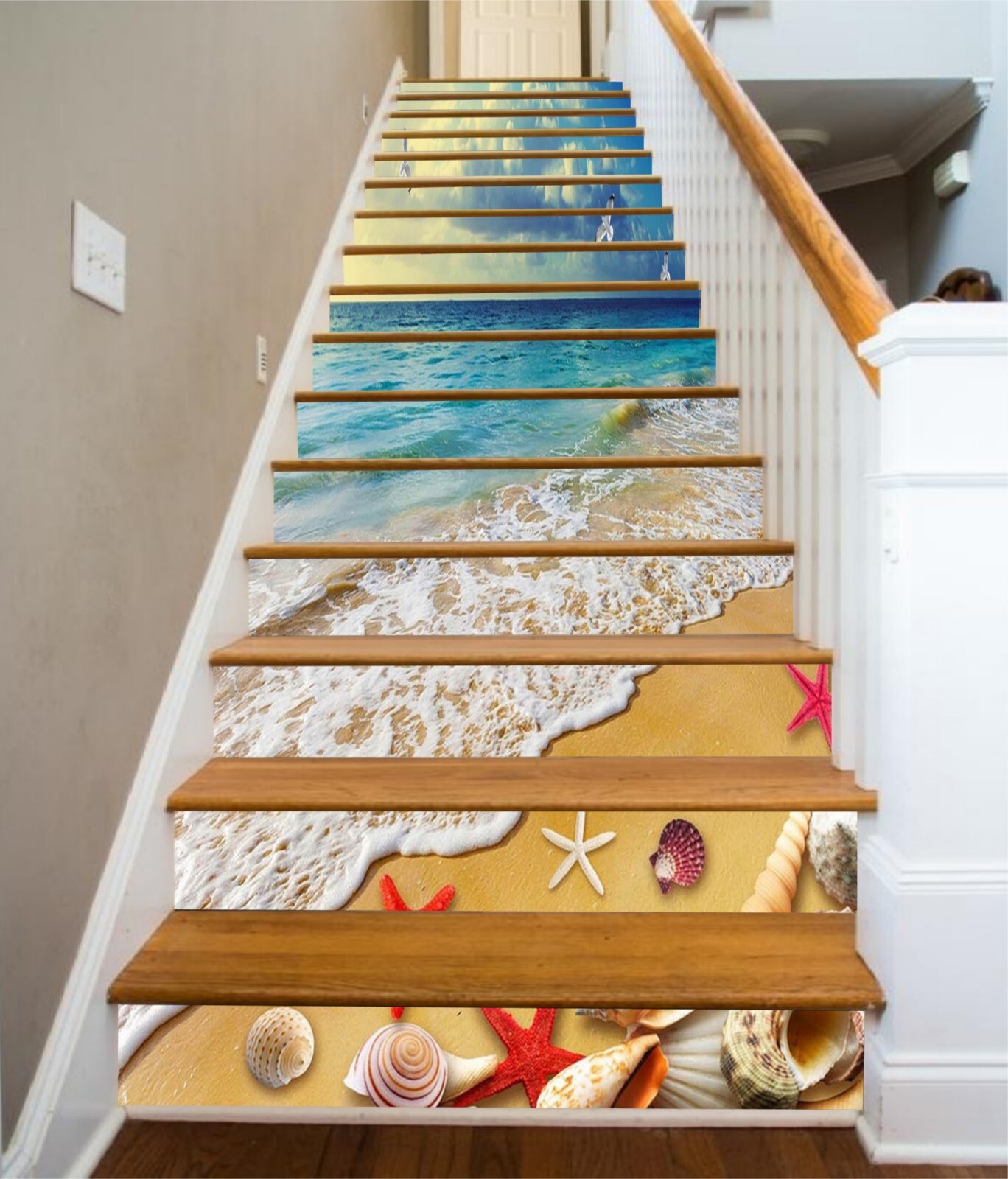 3D Starfish Conch AZ844 Stair Risers Decoration Mural Vinyl Wallpaper Kay