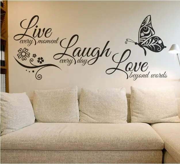 Live Laugh Love Butterfly Flower Wall Sticker Modern Home Decor Vinyl