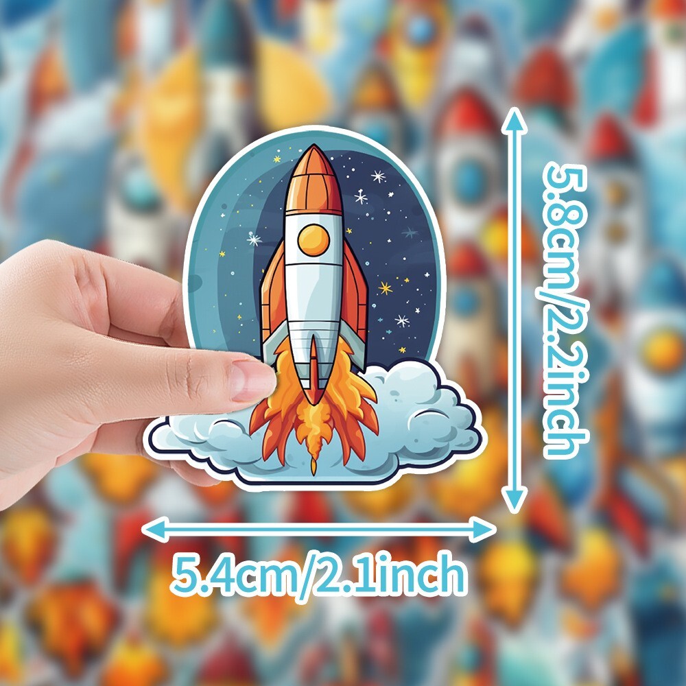 50pcs Waterproof Vinyl Stickers Rocket Outer Space Luggage Phone Laptop Window