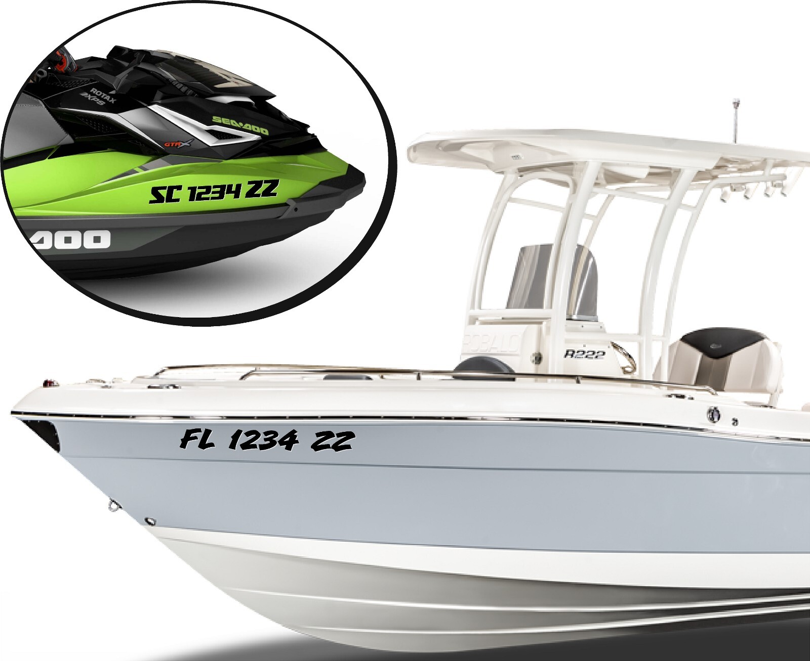 Boat Registration Numbers & Letters 2 Pack Custom 3" Boat & Jetski Stickers 1CL