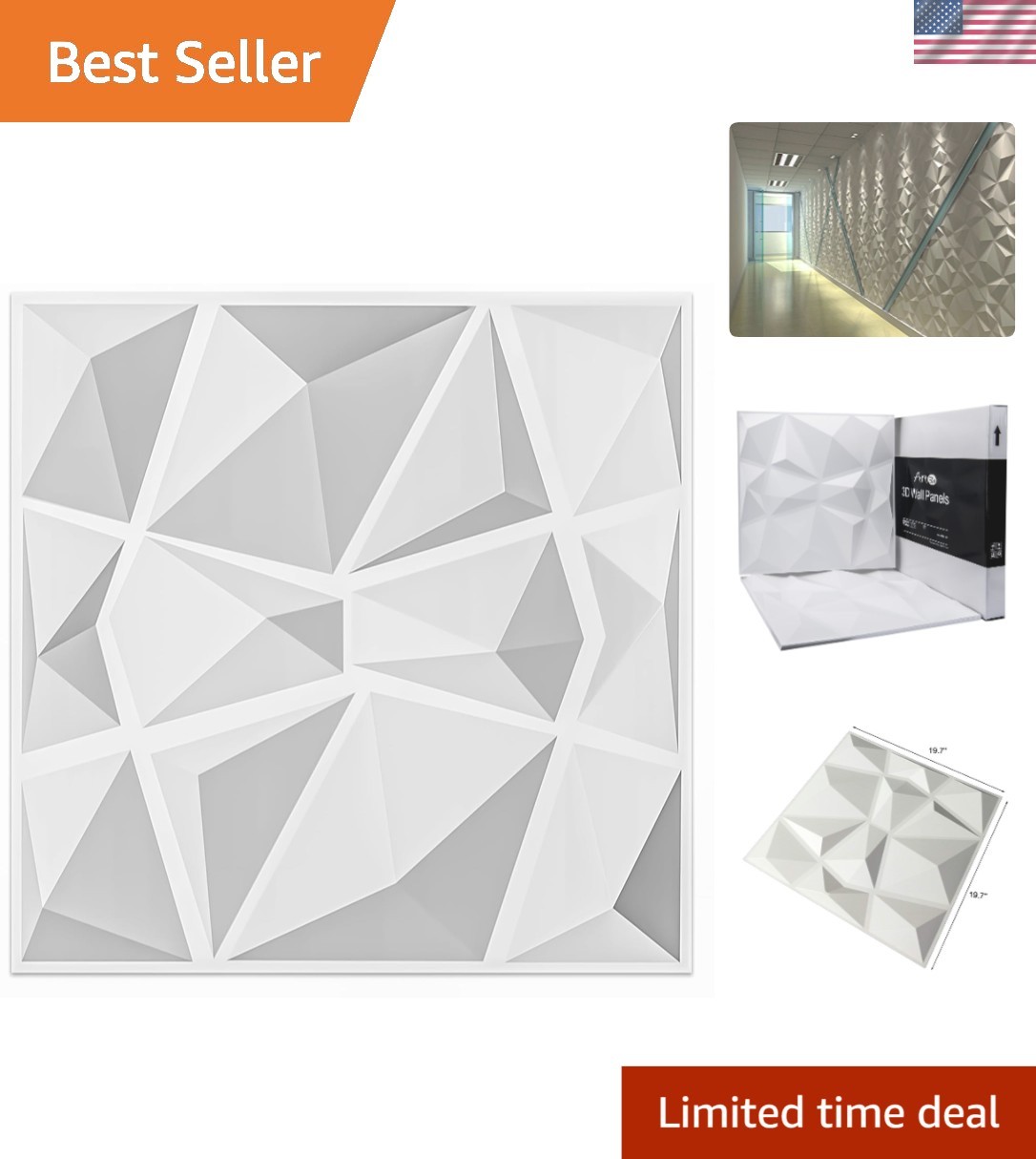 Pack of 12 Elegant 3D Pyramid PVC Wall Panels in Snow White – 19.7"x19.7"