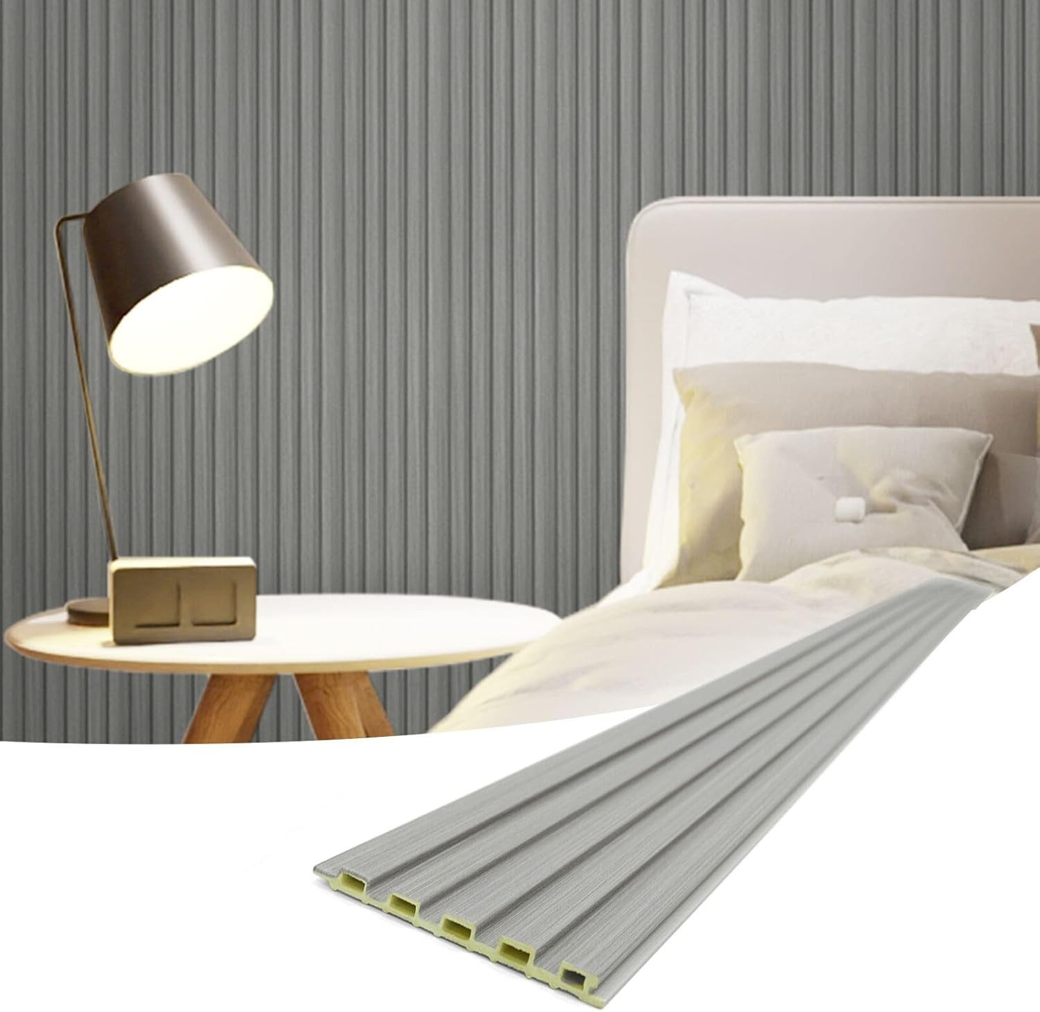 WPC Soundproof 3D Slat Wall Panels – Gray Oak, 8-Pack, 96×6 In.