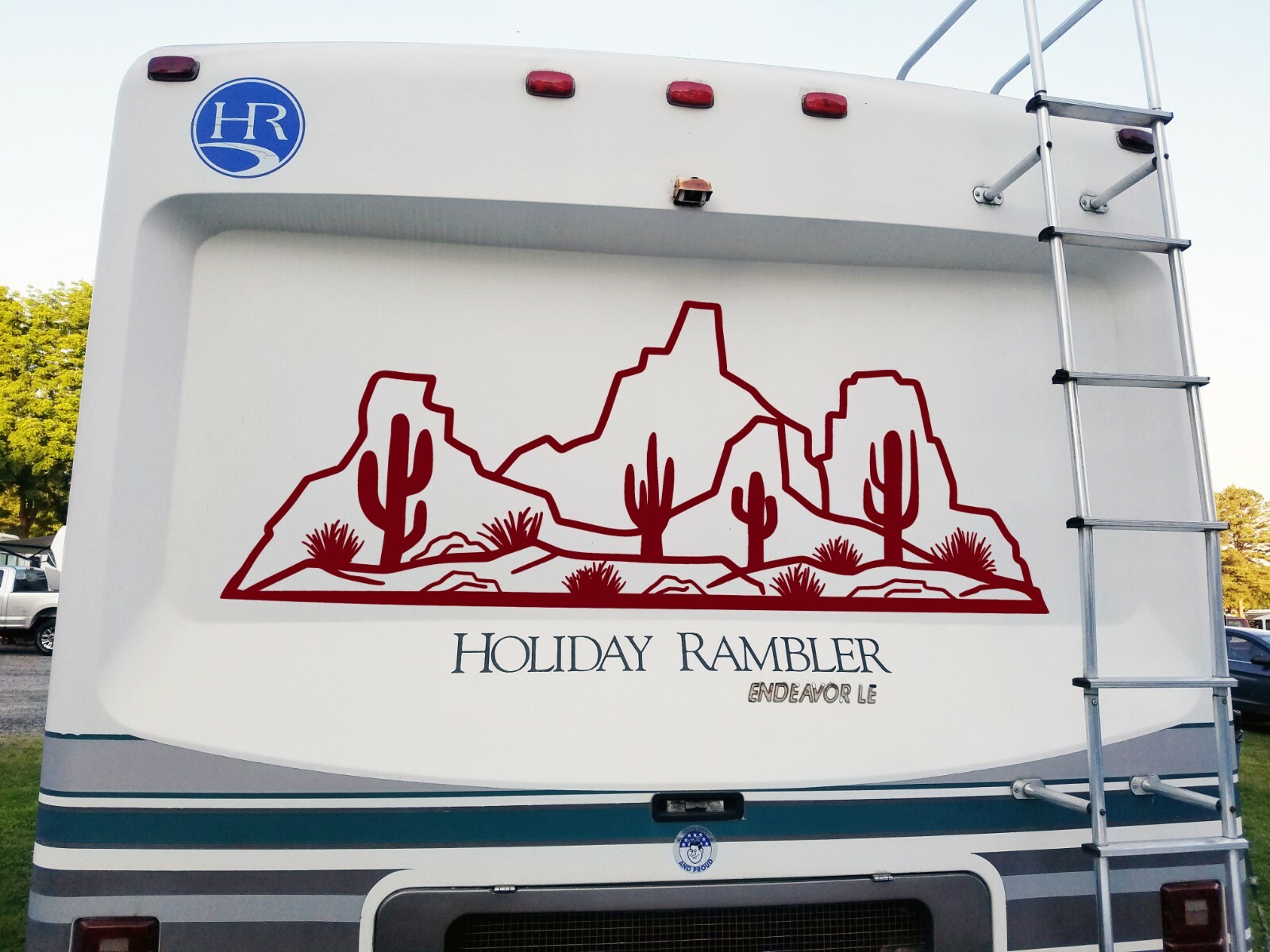 Desert Cactus Mountain Scene V1 Vinyl Decal – RV Camper Graphics Travel Trailer