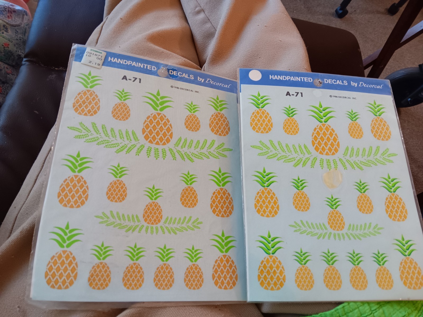 2 Sheets Of Decals/ Decorcal 1986/ Pineapples/NOS