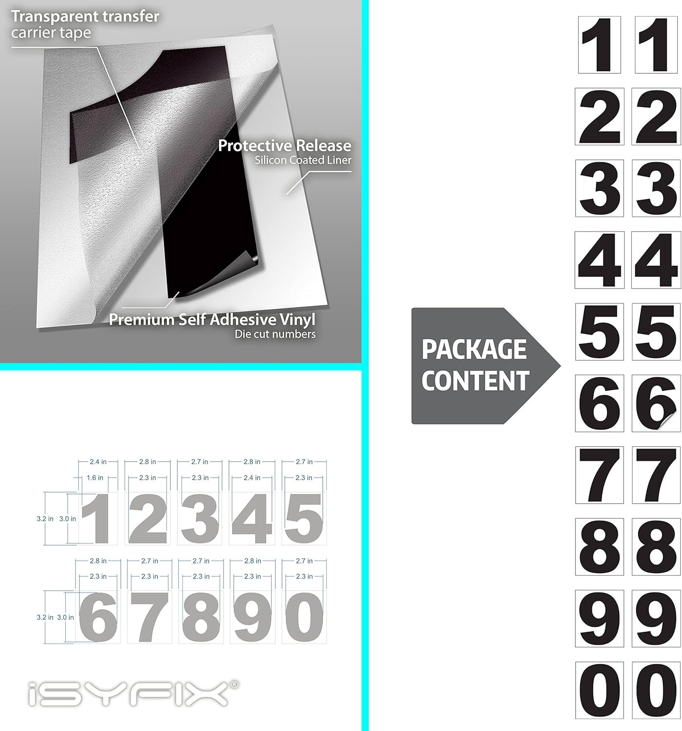 Elegant Black Vinyl Numbers Stickers – 3 Inch Self-Adhesive Decals Set