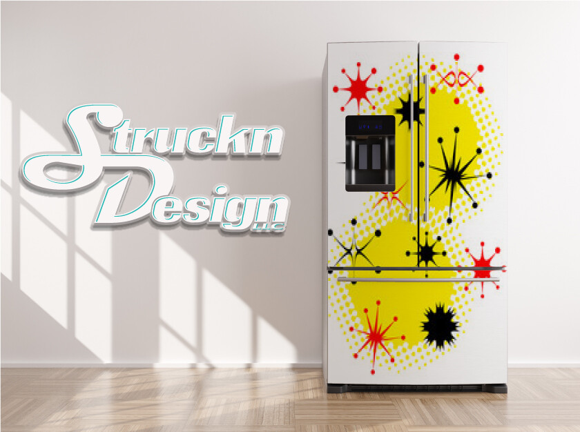 Black Red Yellow Retro Star Spike Fridge Freezer Wrap Side Door Vinyl Decal