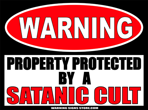 Satanic Cult Funny Warning Sign Stickers Set of 2 Decals 4" wide WS287
