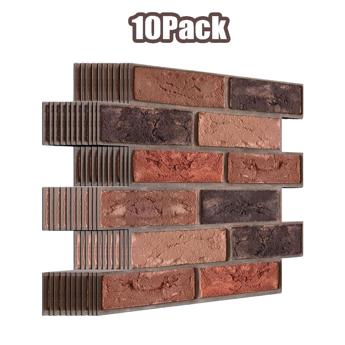 10PCS Brown/Grey 3D Wall Panels 11.8In Stick Brick Wallpaper Self Adhesive Decor