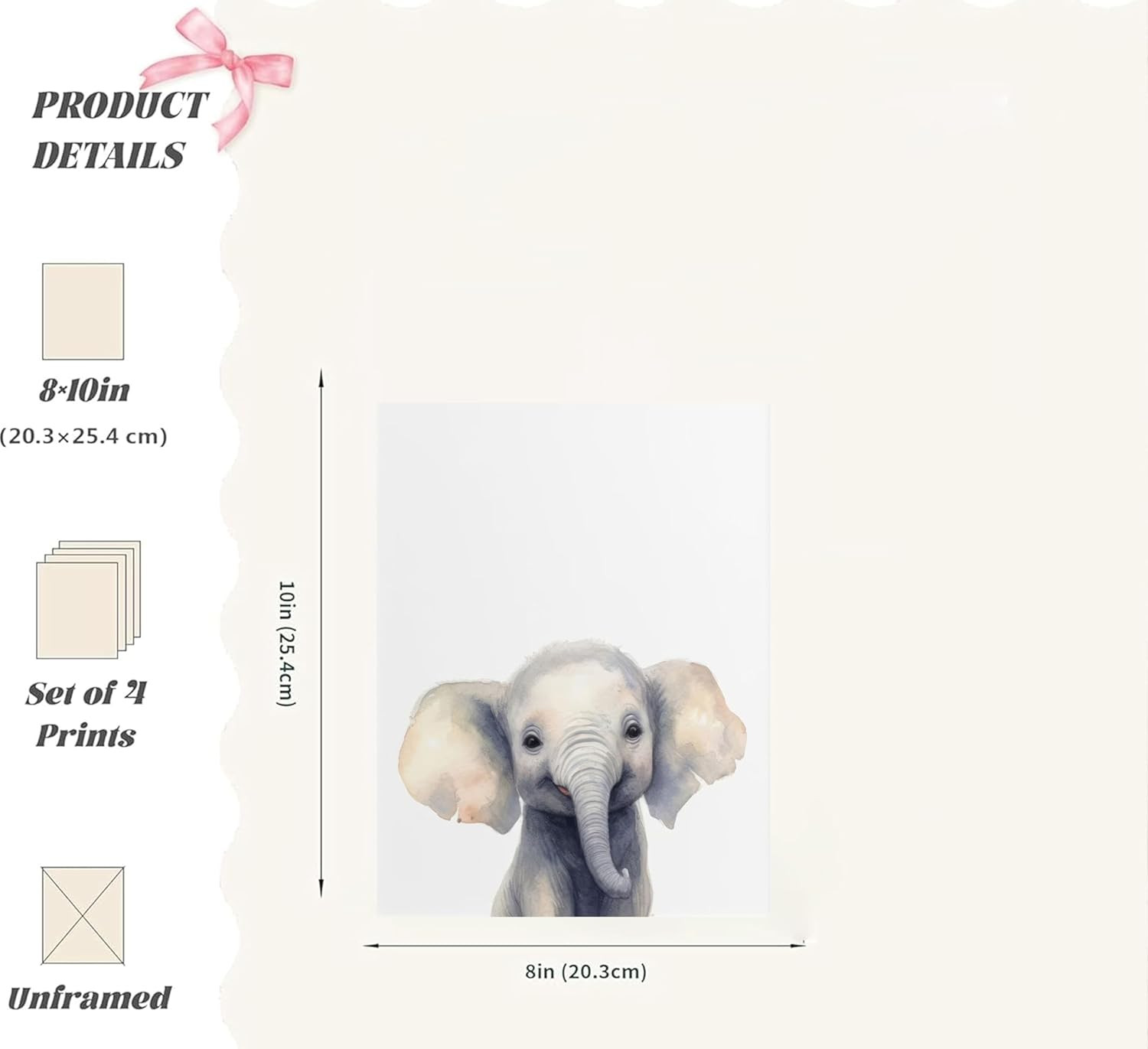 6Pcs Safari Animal Nursery Canvas Wall Art Cute Elephant Giraffe Leopard Zebra D