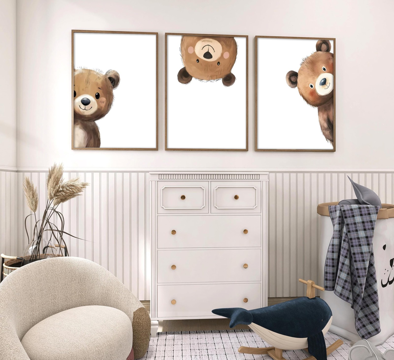 3Pcs Baby Teddy Bear Nursery Wall Art Peeking Bear Pictures Wall Decor Peekab…