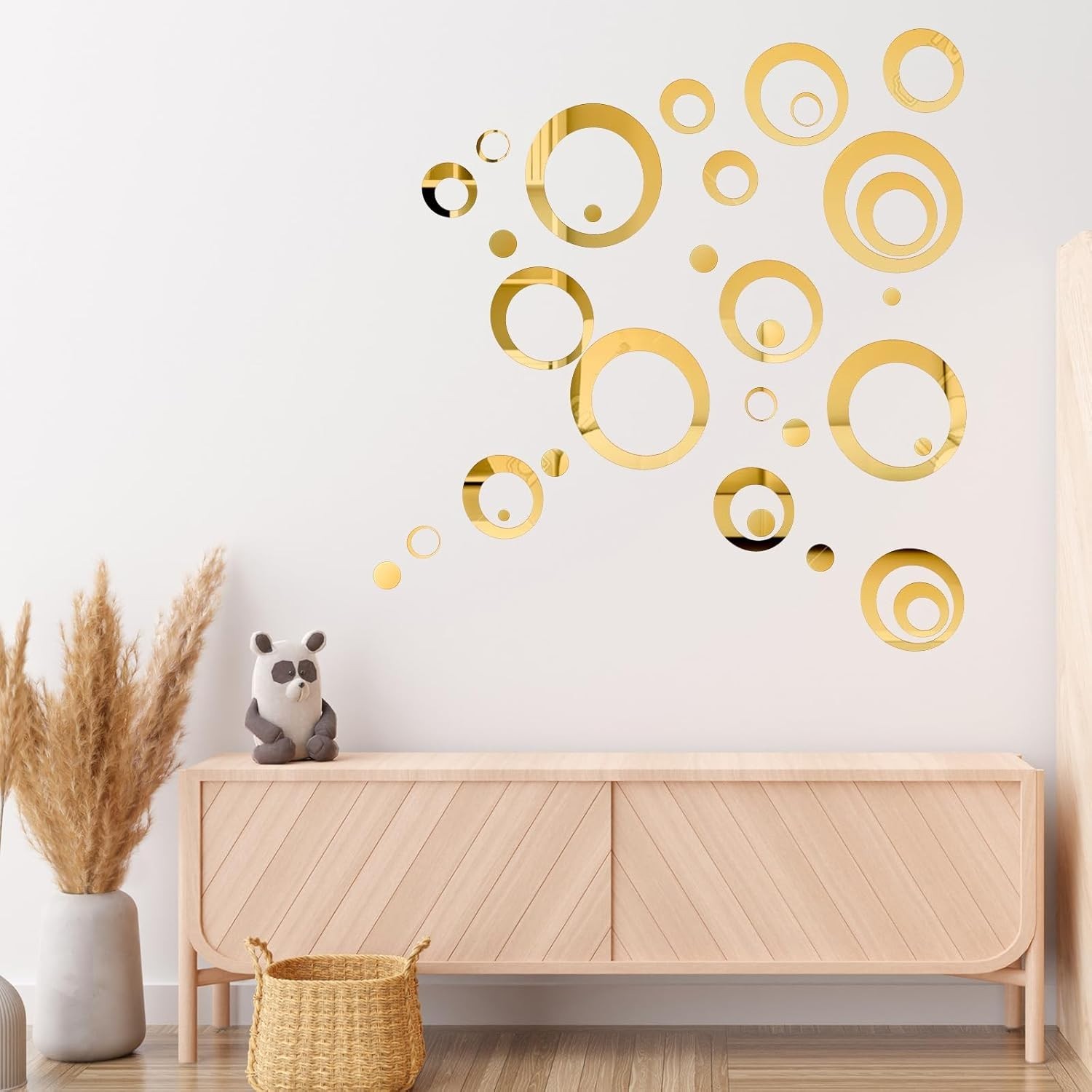 Removable Gold Mirror Wall Decals – 32 Pieces in Stunning Sizes, Modern Look
