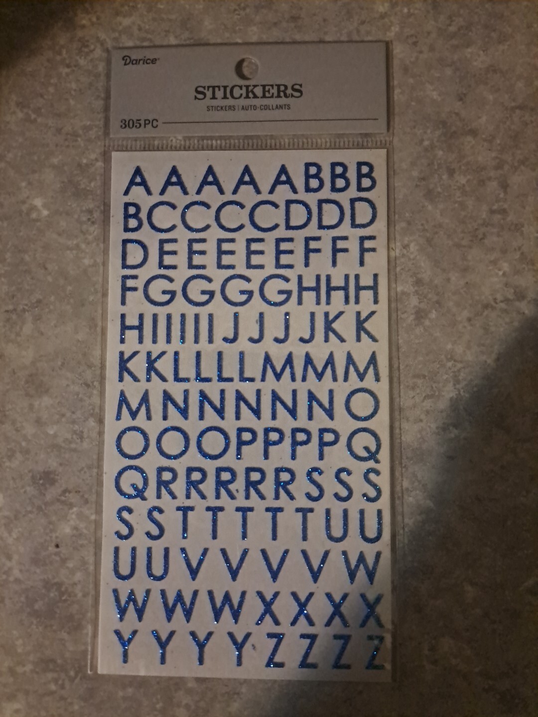 Darice Blue Glitter Letter Stickers. 305 Pc.. 7/16" High And Smaller.