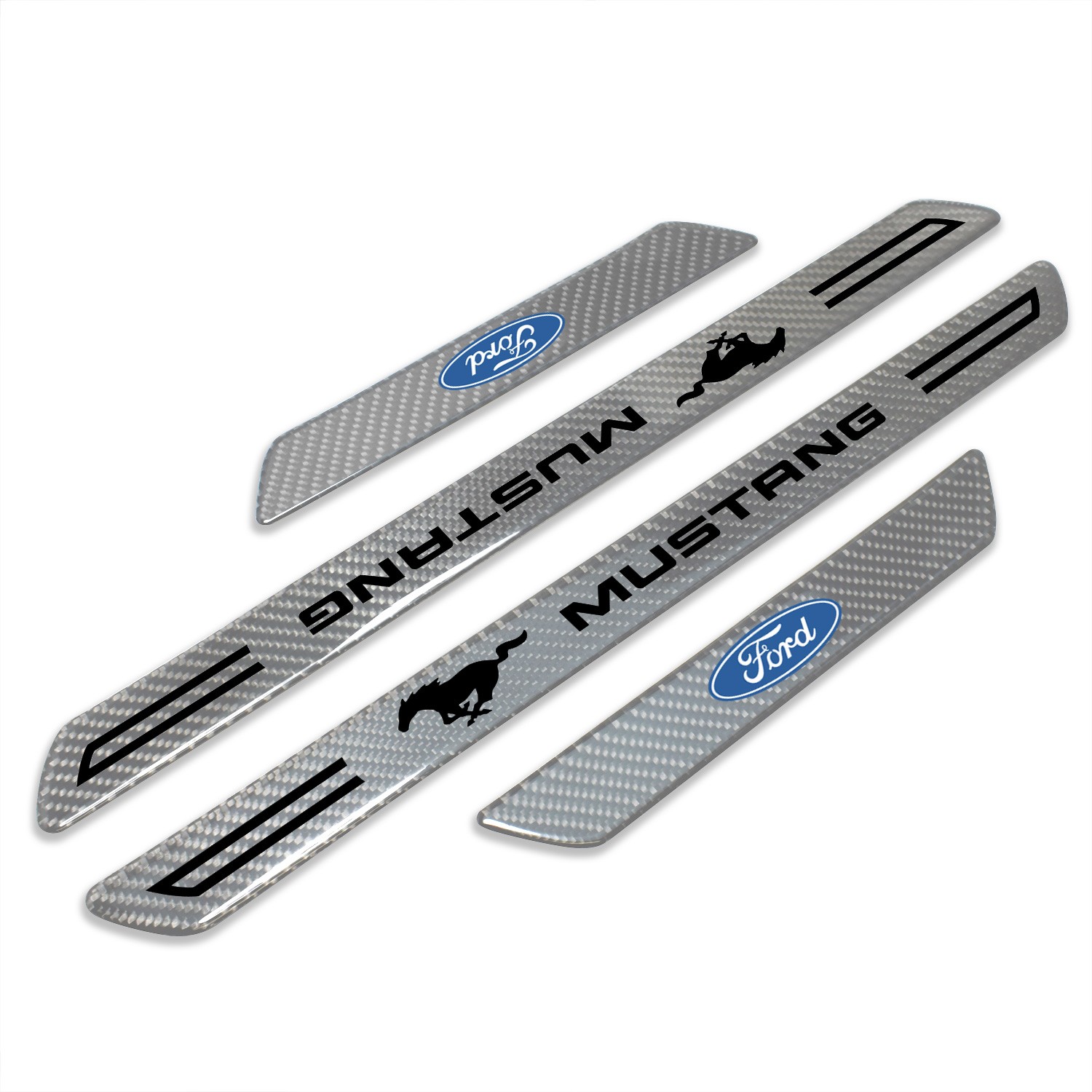 Ford Mustang Silver Carbon Fiber Universal Door Sill Protector Kick Plates