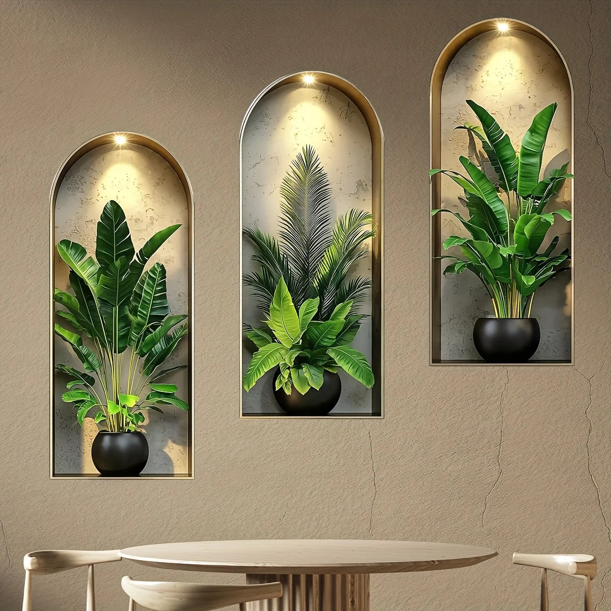 3D Watercolor Plant Wall Stickers – Realistic Potted Plants Decor, Self-Adhesive