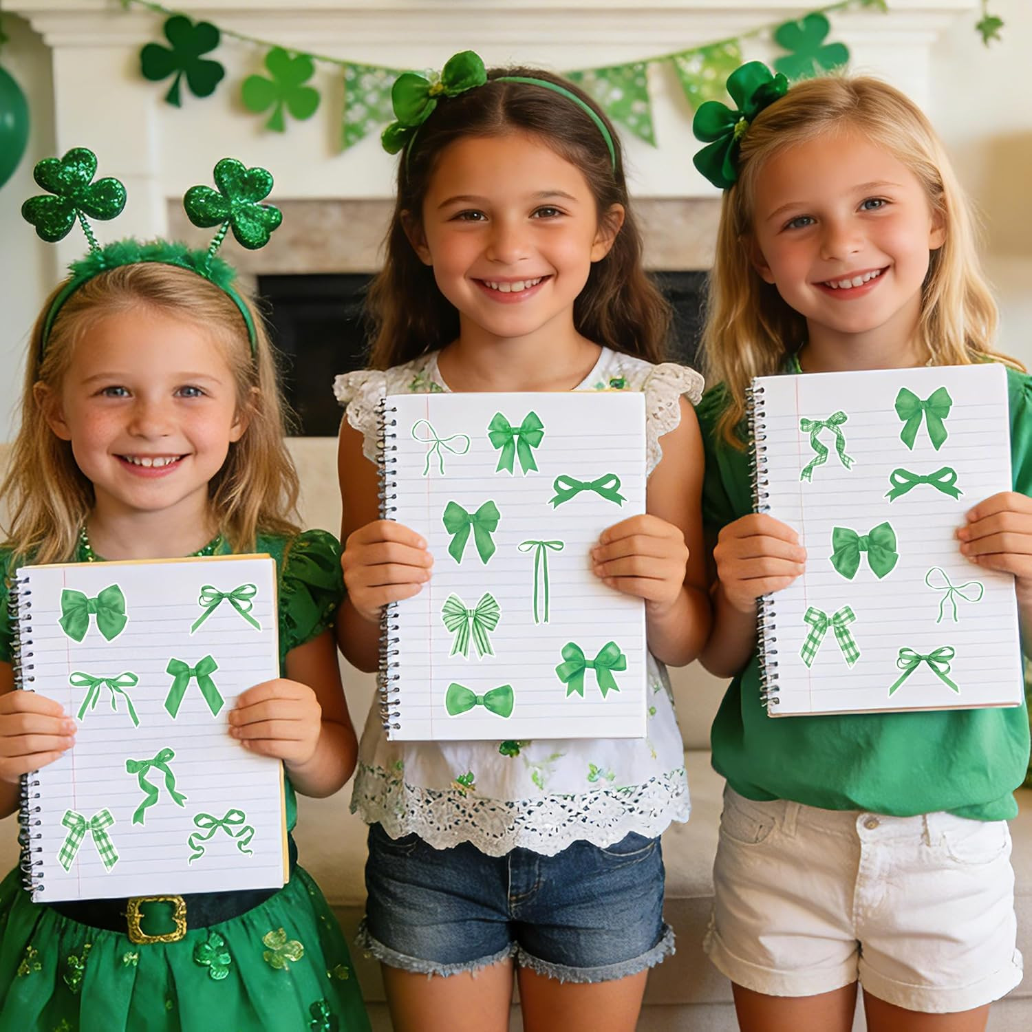 Spring Green Bow Roll Stickers – 1000 Pcs Waterproof Vinyl Decals