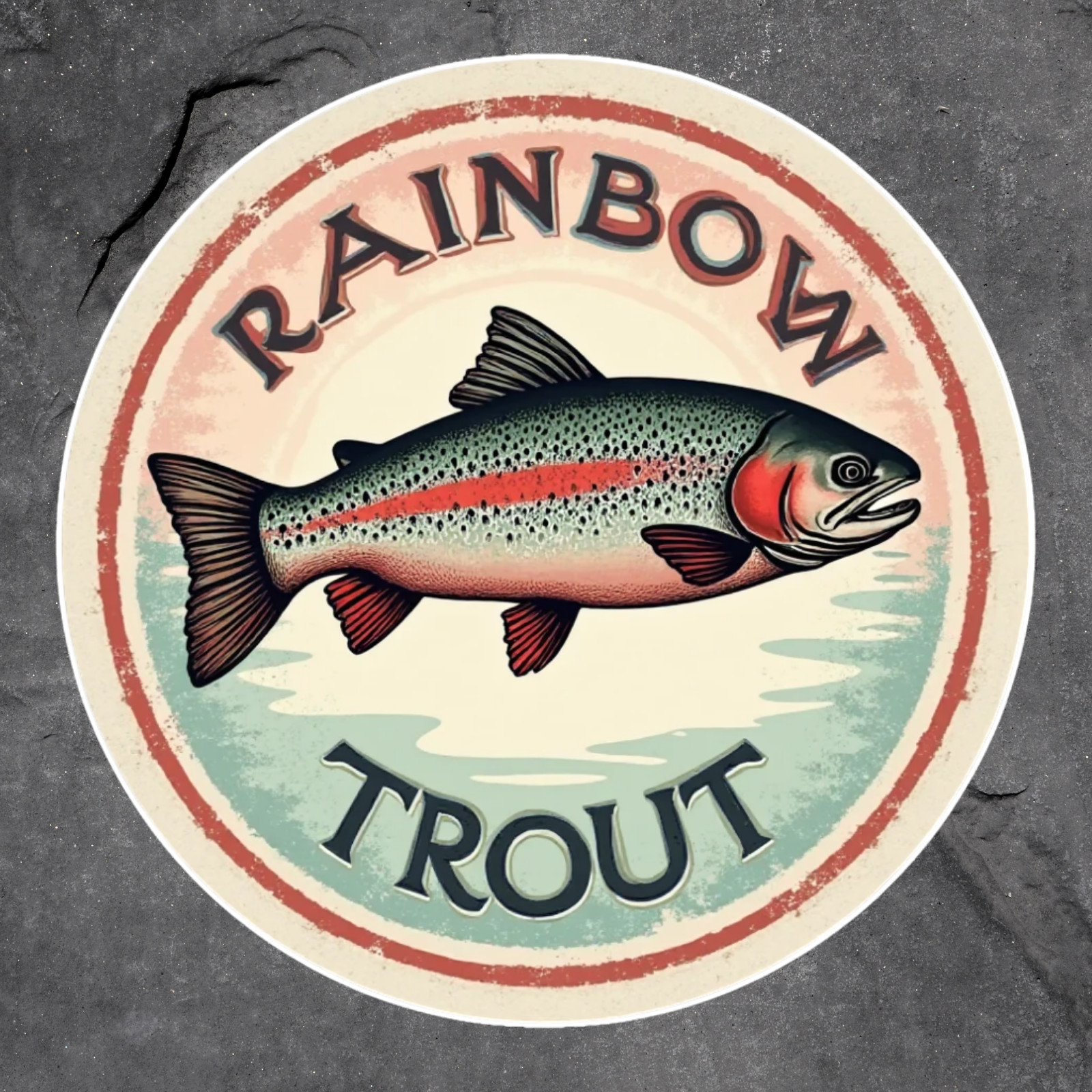 Rainbow Trout sticker vinyl decal round vintage fishing design rustic angler art