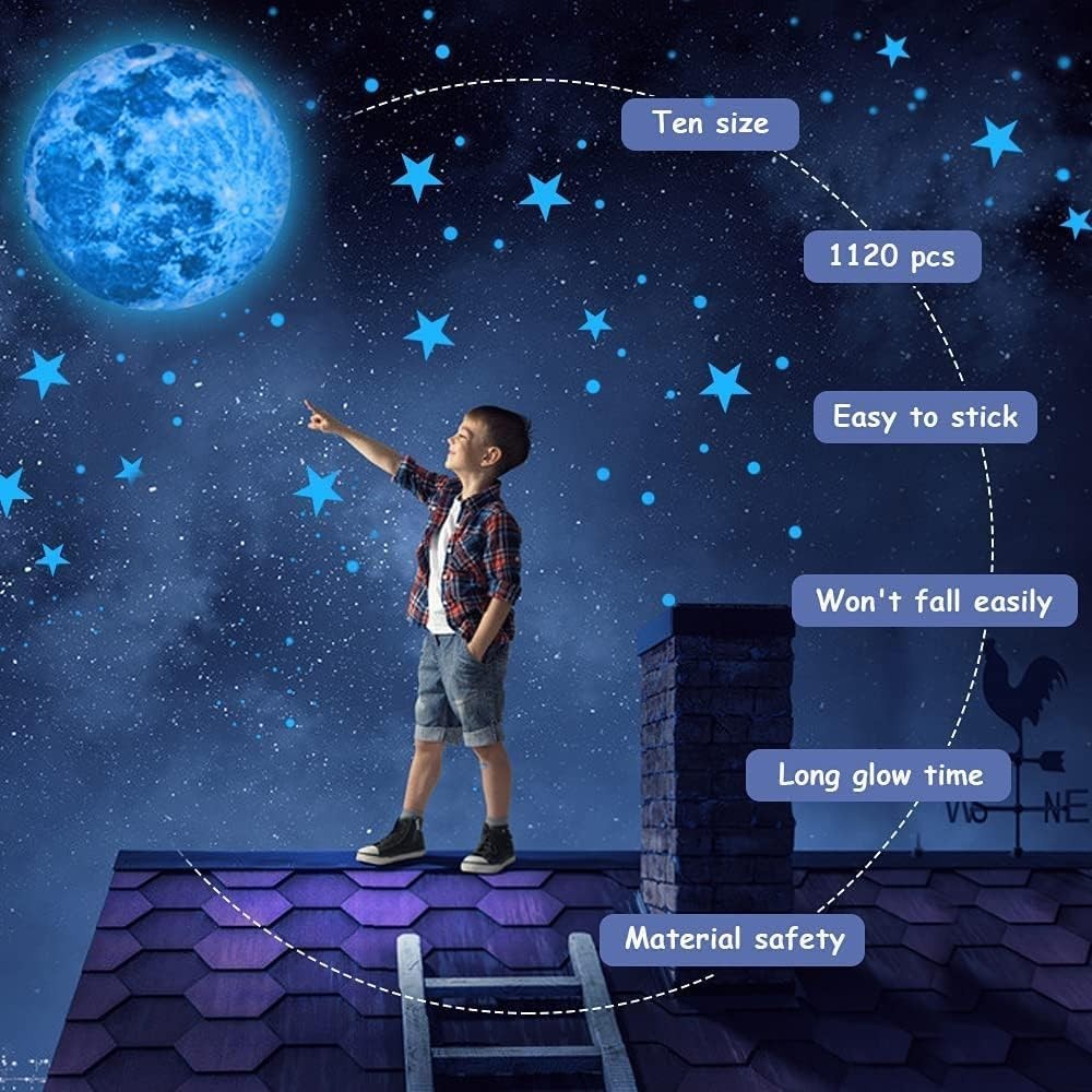 Eco-Friendly 1120 Pcs Glow in The Dark Ceiling Stars for Children's Room Decor