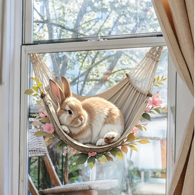 NEW Bunny Rabbit Decal Wall Hammock Sticker Flowers Decor Adhesive Removable 95
