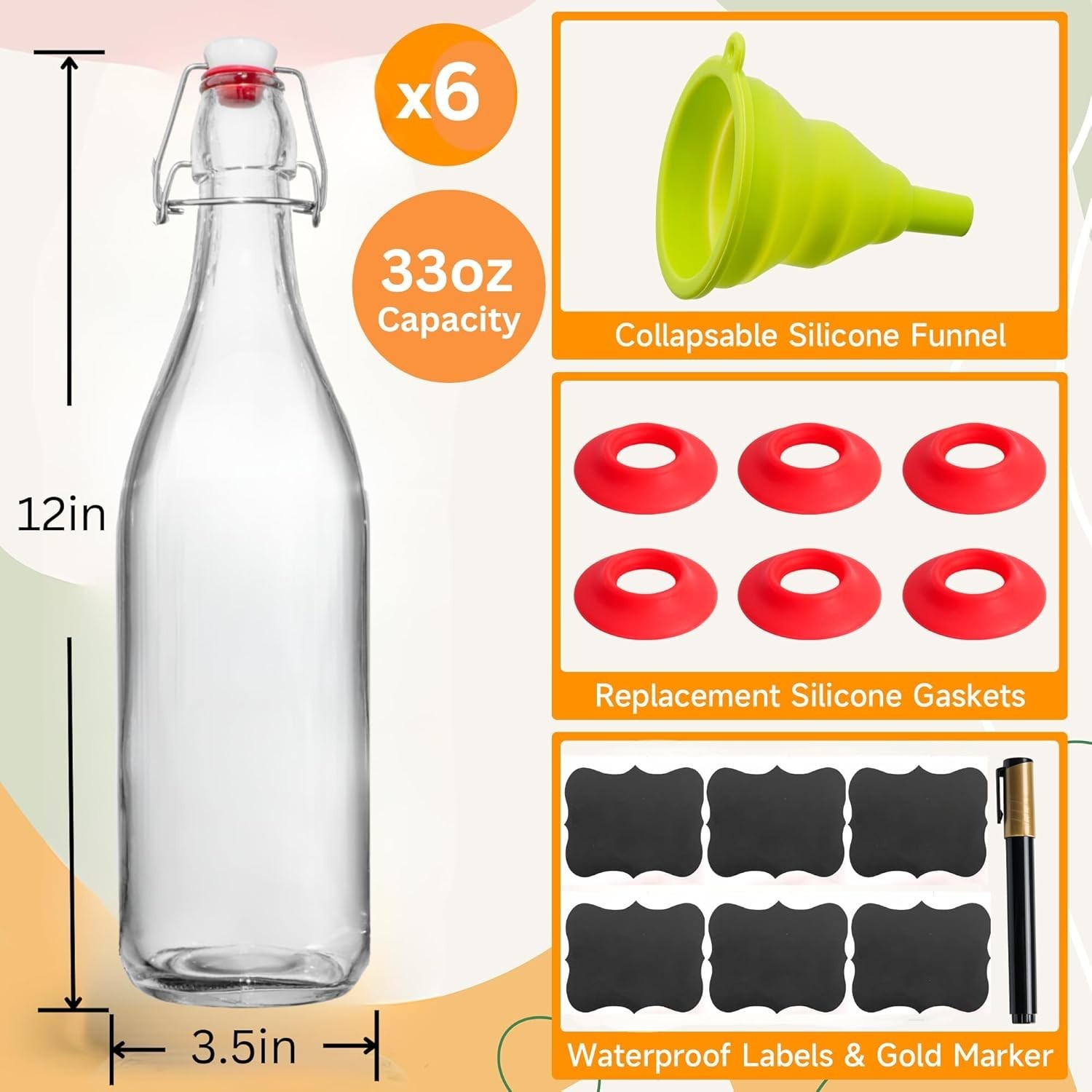 Swing Top Glass Bottles [1 Liter / 33 fl. oz.] [Pack of 6] – Flip Top Coquito Bo