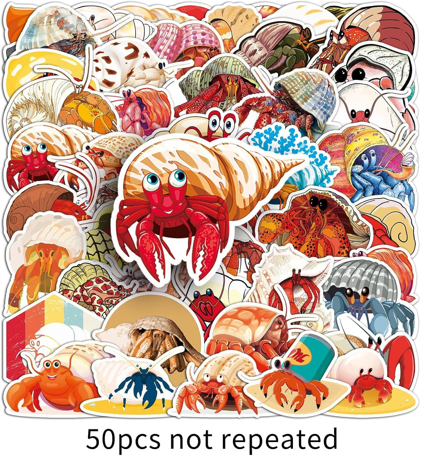 50 Pcs Unique Hermit Crab Stickers, 1.5-3 Inches Waterproof Vinyl Decals for …