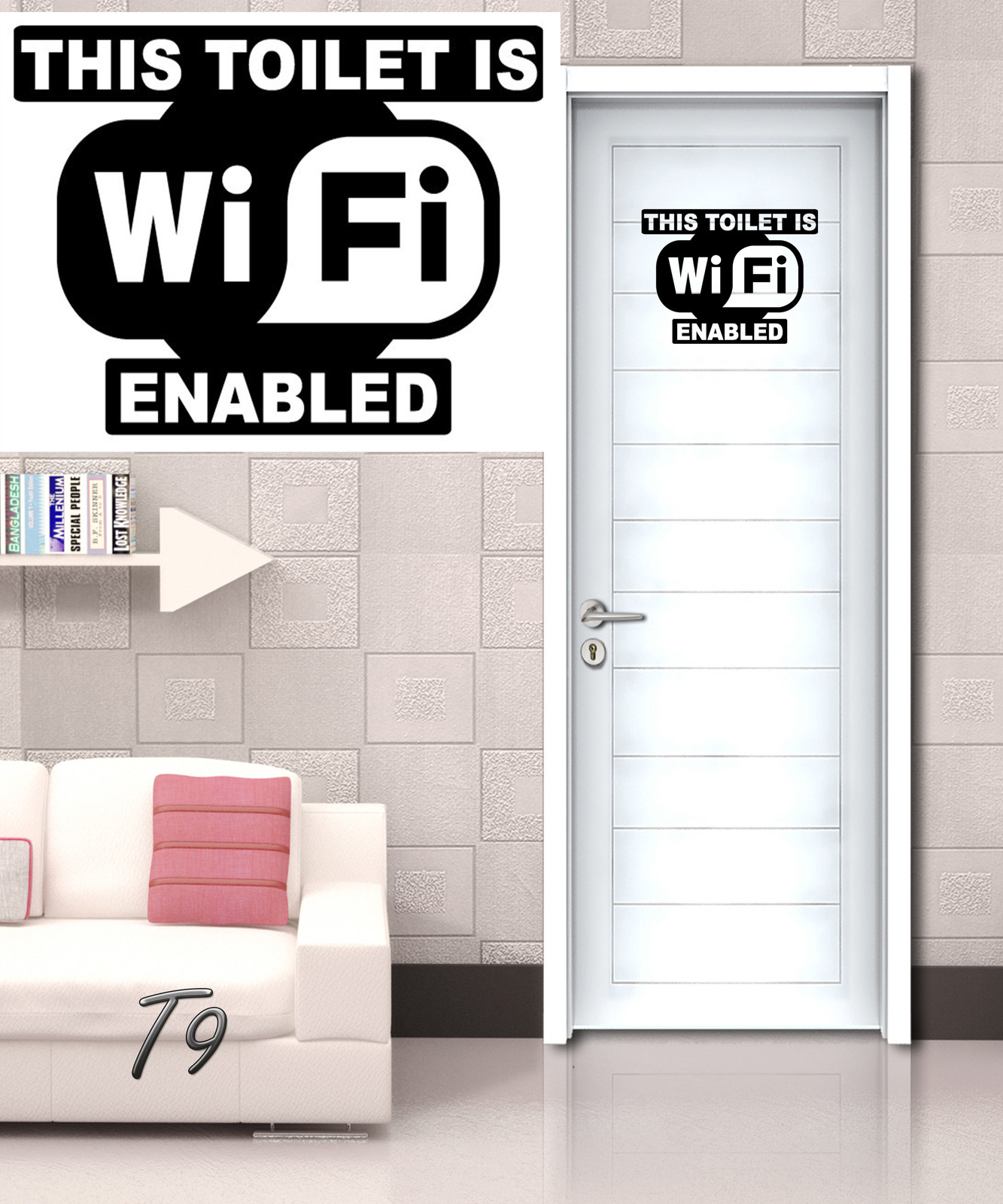 Funny Toilet Entrance Sign Decal Vinyl Sticker This Toilet Is Wi Fi Enabled