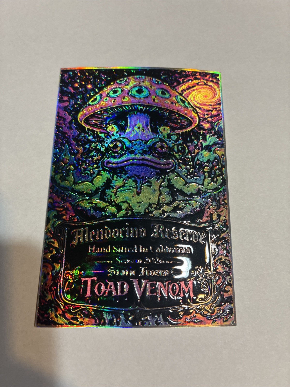 Custom Holographic Toad Venom Strain Sticker – Rainbow Foil