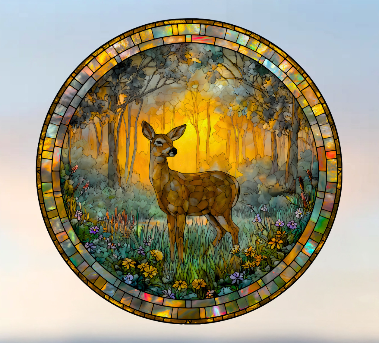 Deer Faux Stained-Glass WINDOW CLING Size 8" Round, Repositionable Vinyl
