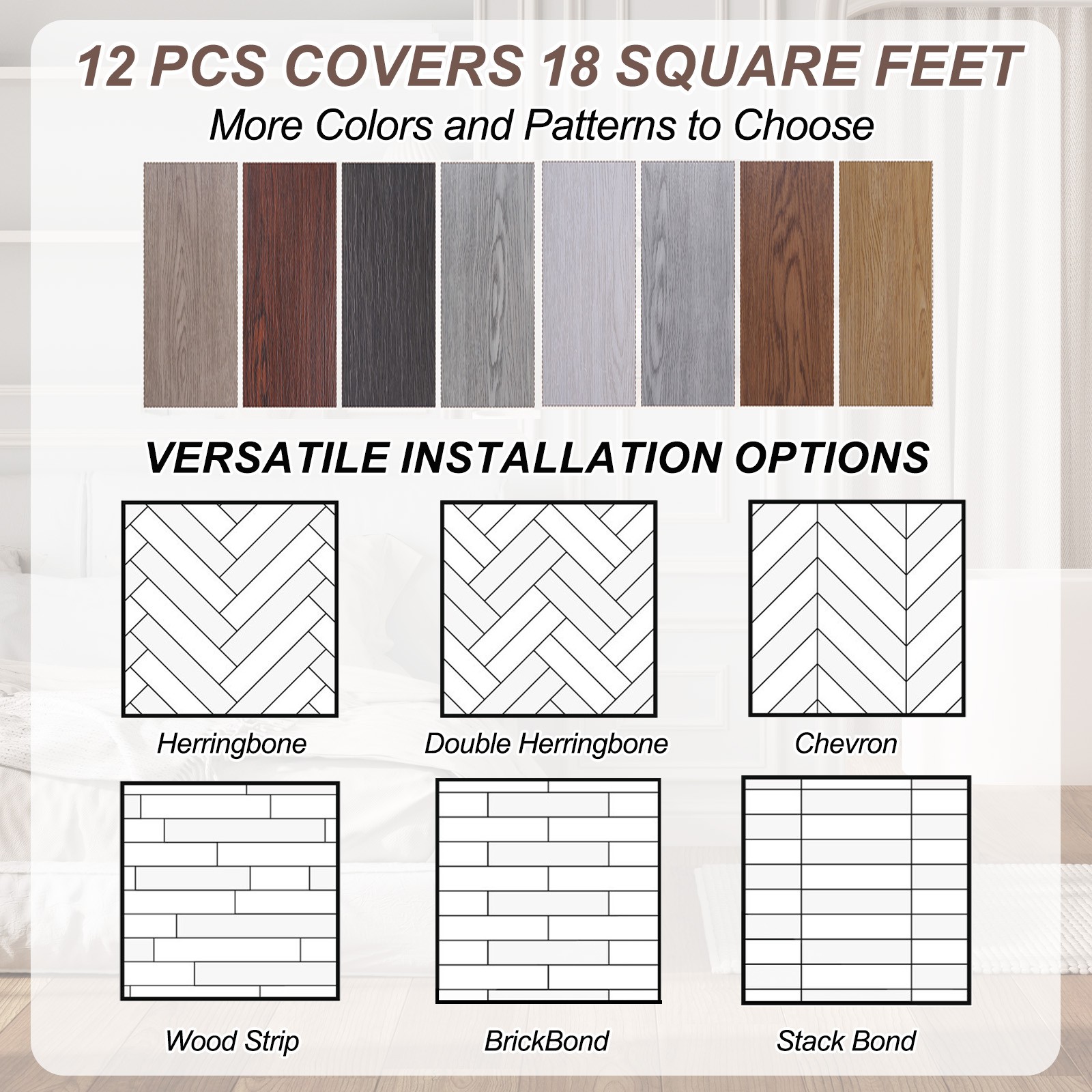 12pcs Peel and Stick Floor Tile 36 x 6" PVC Wood Plank Flooring,Creamy White