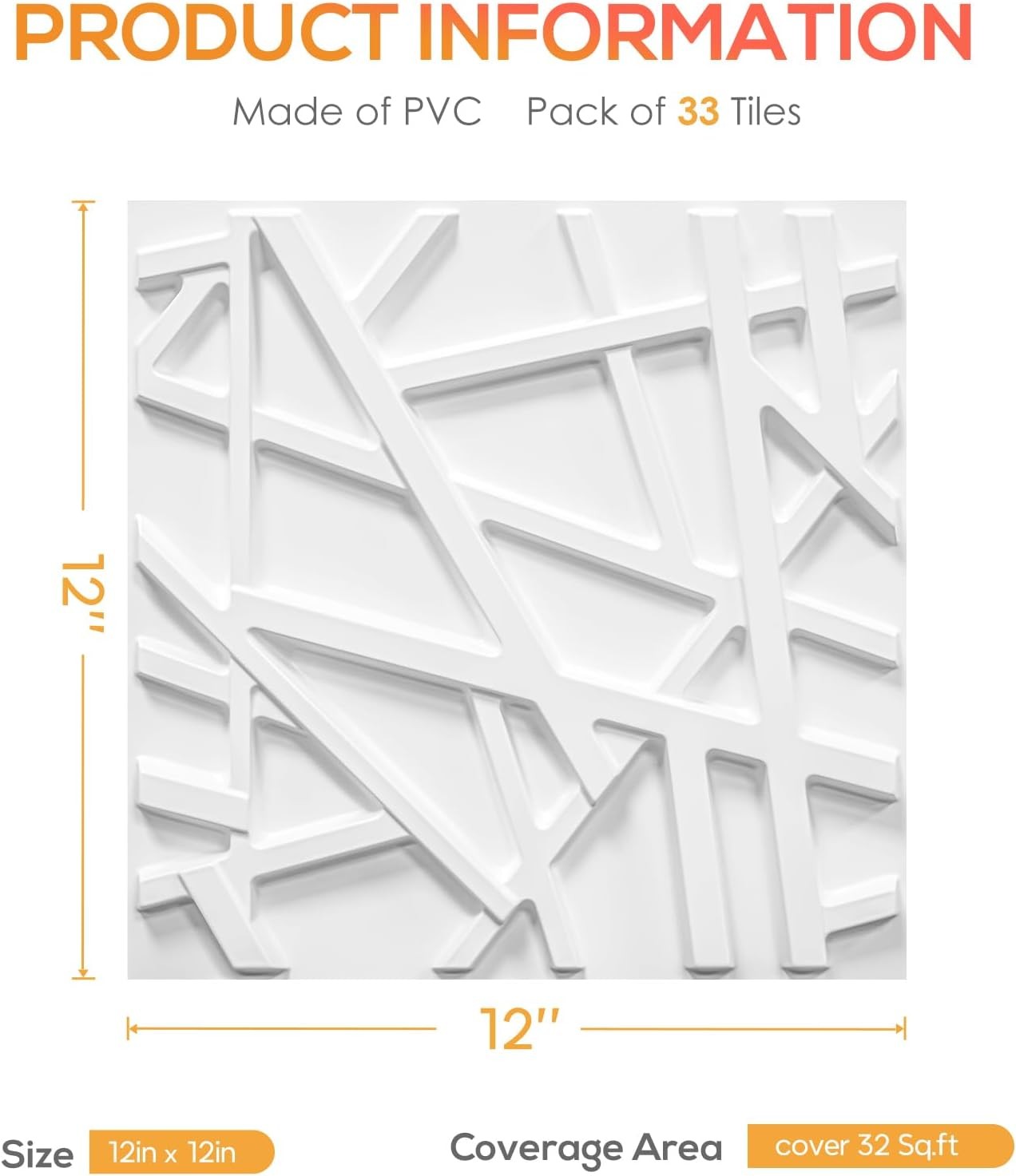 33 Pack 3D Wall Panels Interior Wall Decor 12"x12" White Accent Textured Wall