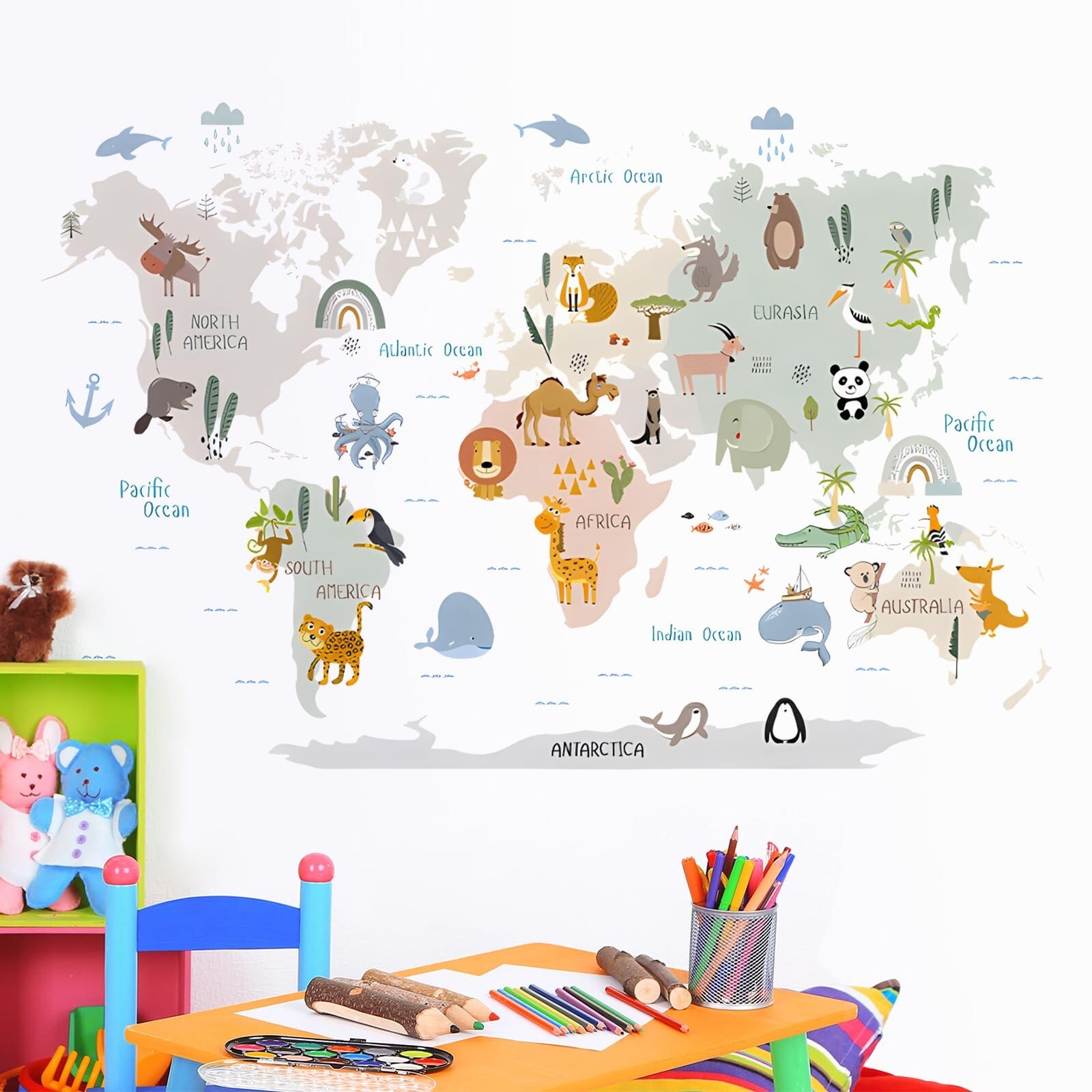 Animal World Map Wall Decals Jungle Animal Wall Stickers Forest Wild Animals …
