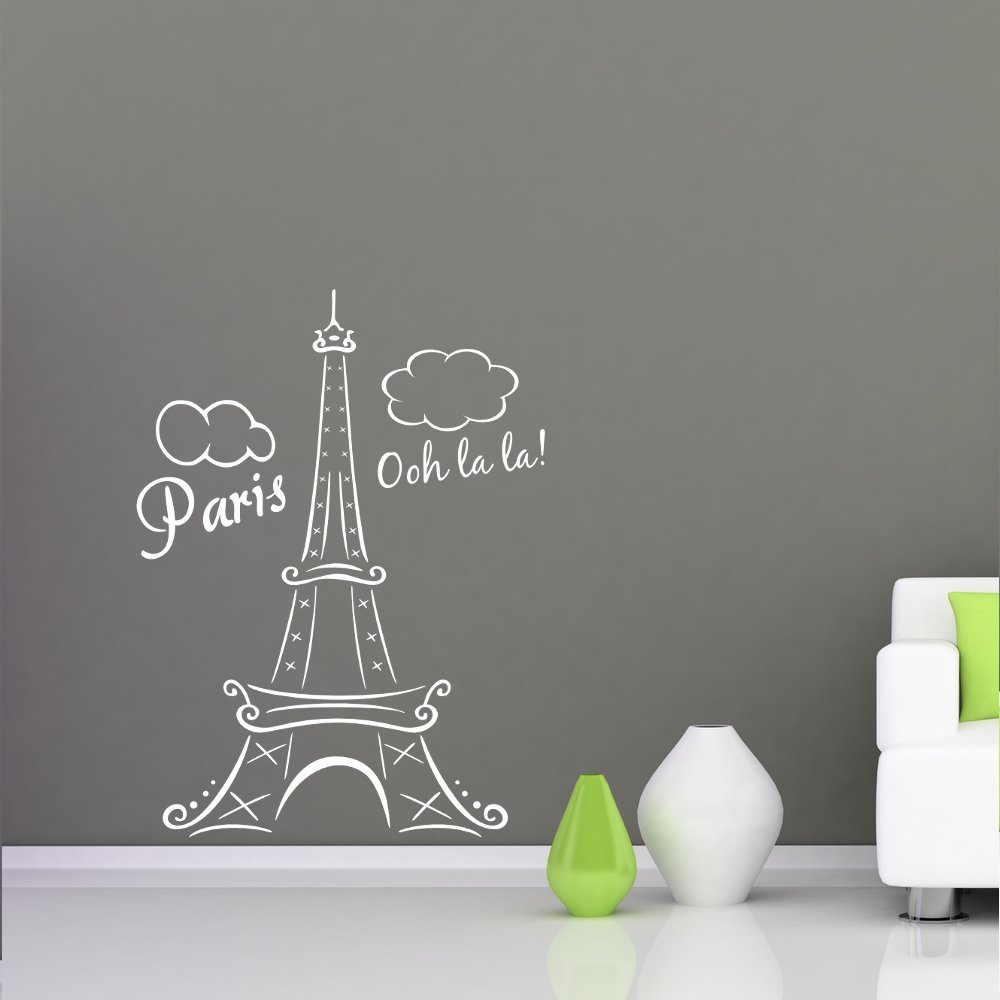 EIFFEL TOWER PARIS FRANCE OOH LA LA Clouds Vinyl Wall Decal Decor Art Home NEW