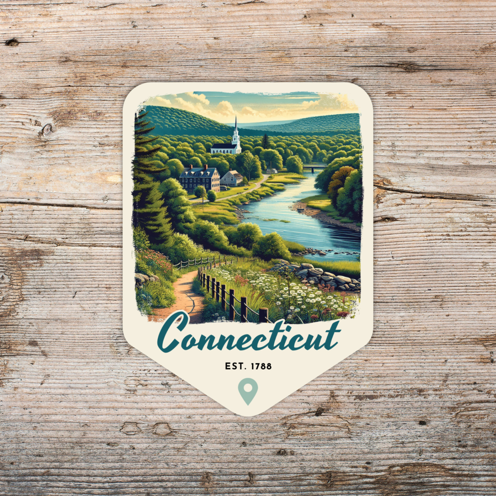 Connecticut State Sticker Retro Travel Vinyl Decal