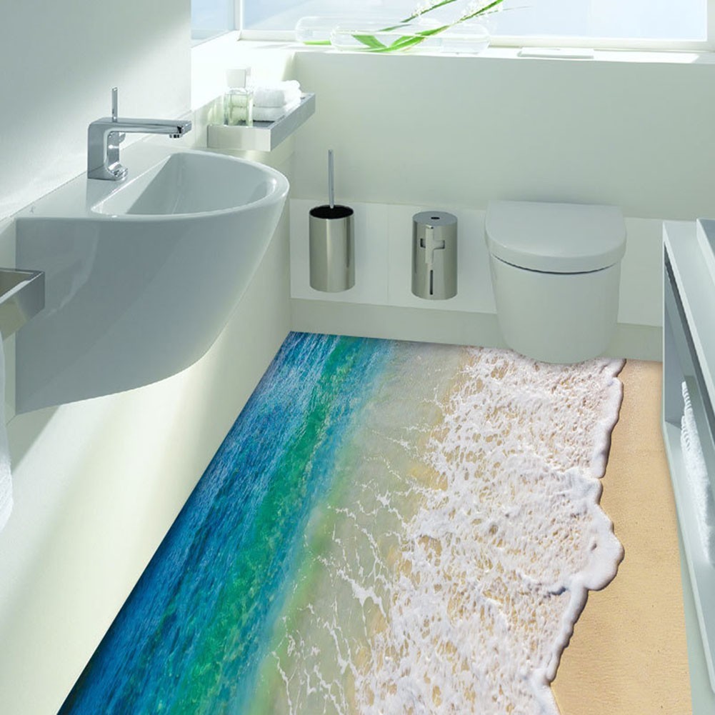 Floor Stickers None PVC 90*58 Cm Sea Stickers Wall Print Decal Waves 1set