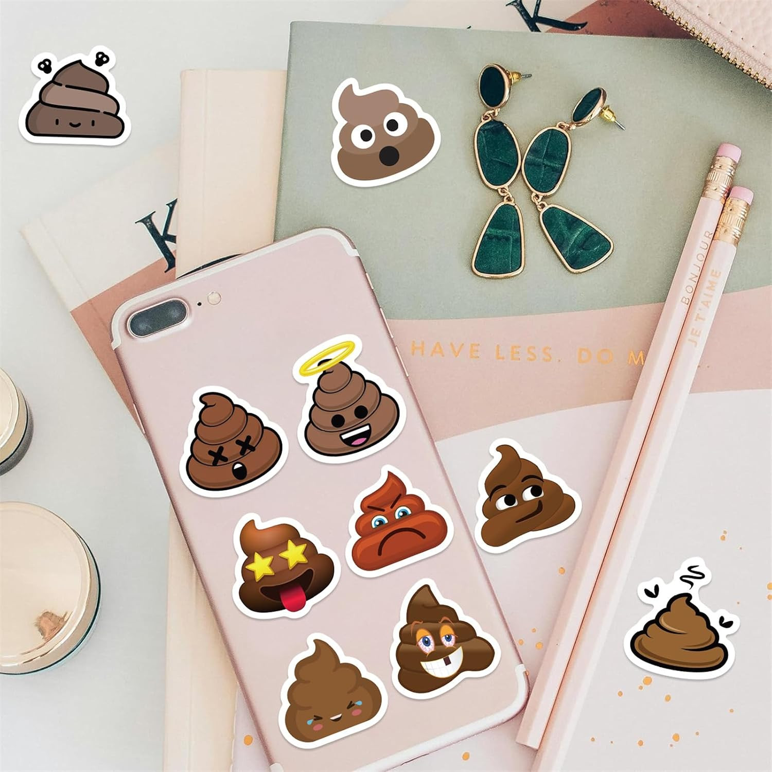 500 Assorted Funny Poop Stickers Roll for Classroom or Home Use