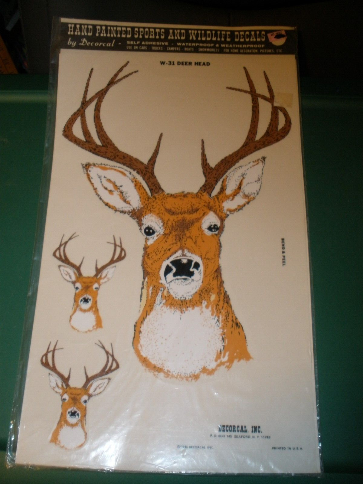 New Vintage 1986 Decorcal Hand Painted Sports & Wildlife DEER HEAD Decal W31